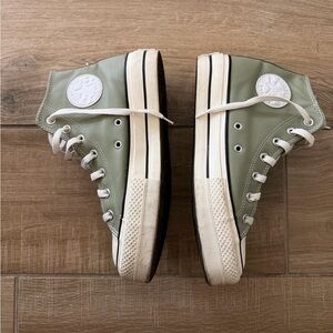 Custom Green Leather High-Top Converse